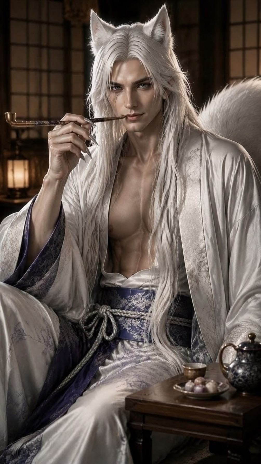 Sariel (kitsune spirit, white fox shifter)